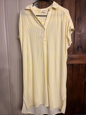 H&M Yellow and White Striped Midi Shirt Dress